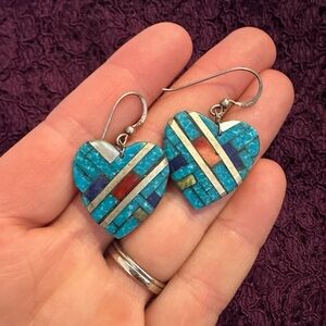 Heart-Shaped Turquoise and Silver Earrings